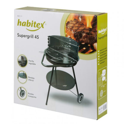 Barbacoa de Carbón Habitex Supergrill 45 - 60x60x80 cm con Parrilla de Altura Regulable, Bandeja Inferior y Ruedas - Imagen 5