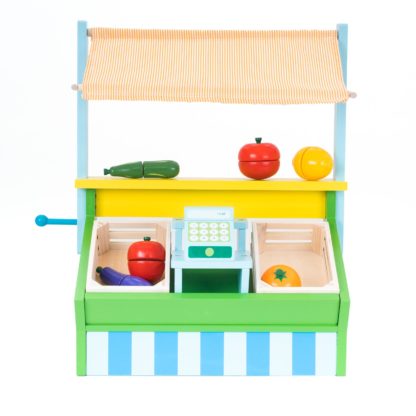 Supermercado de Juguete Montessori Robincool Vegetable Market 42x20x45,2 cm Madera Eco | Toldo, Caja, Registradora y Accesorios