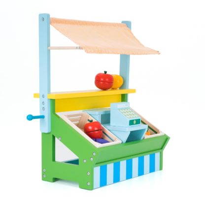 Supermercado de Juguete Montessori Robincool Vegetable Market 42x20x45,2 cm Madera Eco | Toldo, Caja, Registradora y Accesorios - Imagen 3