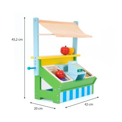 Supermercado de Juguete Montessori Robincool Vegetable Market 42x20x45,2 cm Madera Eco | Toldo, Caja, Registradora y Accesorios - Imagen 4