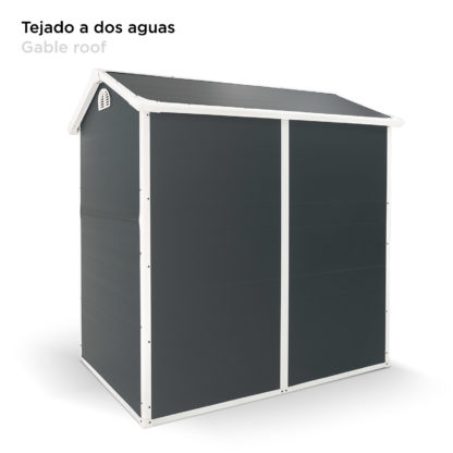 Caseta de Resina para Exterior Gardiun New Marena 2,57m² 130x190x203 cm con Ventana Lateral y Respiraderos Antracita/Blanco - Imagen 3