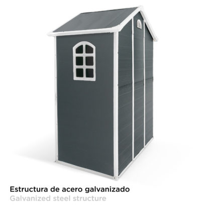 Caseta de Resina para Exterior Gardiun New Arabela 1,98m² 188x102x225 cm con Ventana Lateral y Respiraderos Antracita/Blanco - Imagen 3