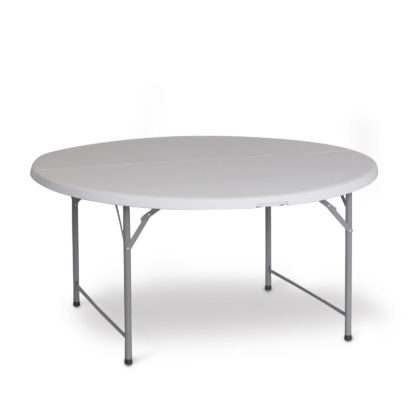 Mesa Redonda Plegable y Portátil Gardiun New Koln Ø122x74 cm de Resina en Color Blanco con Asa y Sistema de Bloqueo