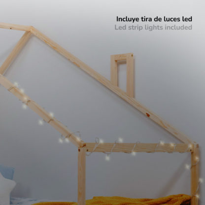 Cama Infantil Montessori de Madera Ecológica Robincool Sweet Dreams 198x95x150 cm para Colchón de 190x90 cm Guirnalda de LED - Imagen 3