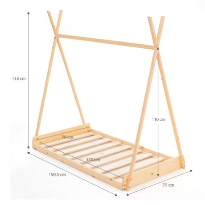 Cama Infantil Tipi Montessori de Madera Ecológica Robincool Tipi Dreams 150,5x75x138 cm para Colchón de 140x70 cm Guirnalda LED - Imagen 4