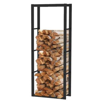 Leñero de Interior Kekai Rack IV 60x25x150 cm Almacenaje de Madera con Estructura de Acero Galvanizado, Color Negro