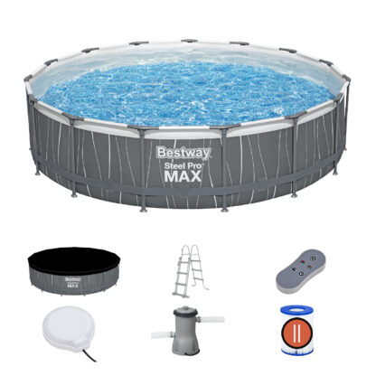 Piscina Desmontable Bestway Steel Pro MAX Ø457x107 cm con Depuradora de Cartucho 3.028 L/h, Luz LED, Escalera y Cobertor