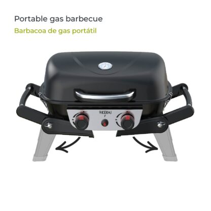 Barbacoa de Gas de Mesa Portátil Kekai Erie 96,8x47,9x36 cm 5 kW | 2 Quemadores, Termómetro, Mesas Laterales, Parrilla y Plancha - Imagen 3