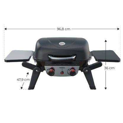 Barbacoa de Gas de Mesa Portátil Kekai Erie 96,8x47,9x36 cm 5 kW | 2 Quemadores, Termómetro, Mesas Laterales, Parrilla y Plancha - Imagen 4