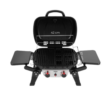 Barbacoa de Gas de Mesa Portátil Kekai Erie 96,8x47,9x36 cm 5 kW | 2 Quemadores, Termómetro, Mesas Laterales, Parrilla y Plancha - Imagen 5