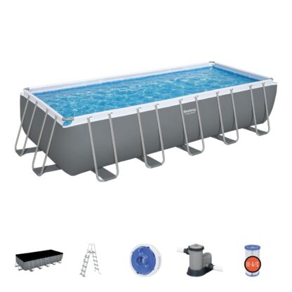 Piscina Desmontable Tubular Bestway Power Steel 640x274x132 cm Depuradora de Cartucho de 5.678 L/H con Cobertor y Escalera