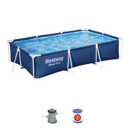 Piscina Desmontable Rectangular Bestway Steel Pro 300x201x66 cm con Revestimiento de DuraPlus y Depuradora de Cartucho de 1.249 L/h