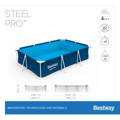 Piscina Desmontable Rectangular Bestway Steel Pro 300x201x66 cm con Revestimiento de DuraPlus y Depuradora de Cartucho de 1.249 L/h - Imagen 3