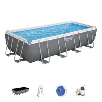 Piscina Desmontable Tubular Bestway Power Steel 549x274x122 cm Depuradora de Arena de 5.678 L/H, Escalera, Cobertor y Dispensador Químico