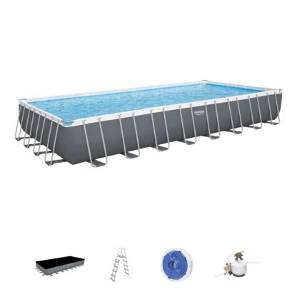 Piscina Desmontable Tubular Bestway Power Steel 956x488x132 cm con Depuradora de Arena de 8.327 L/H, Escalera y Cobertor