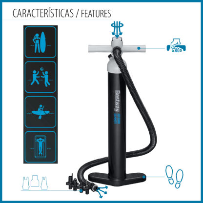 Inflador Manual de Alta Presión Bestway Air Hammer Manguera Flexible 5 Adaptadores Válvulas | Manómetro Analógico Sensor Presión - Imagen 3