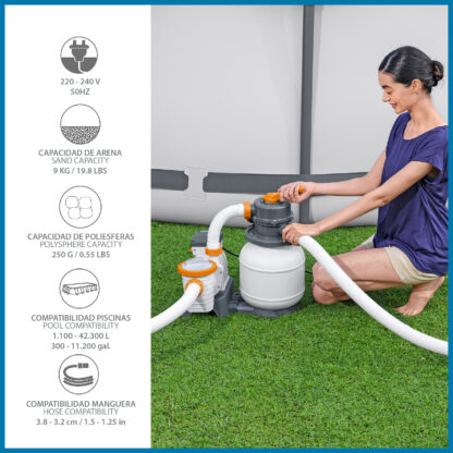 Depuradora de Arena para Piscinas Desmontables Bestway Flowclear de 5.678 L/h Conexión 32 mm, Rosca 38 mm y Dispensador Químico - Imagen 5