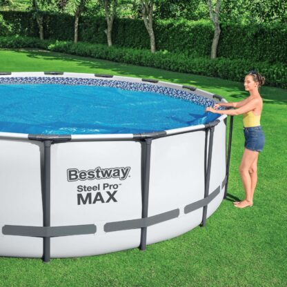 Cobertor Solar Redondo Bestway Ø356 cm para Piscinas Redondas de Ø366 o Ø396 cm Lona Térmica Protectora Color Azul - Imagen 2