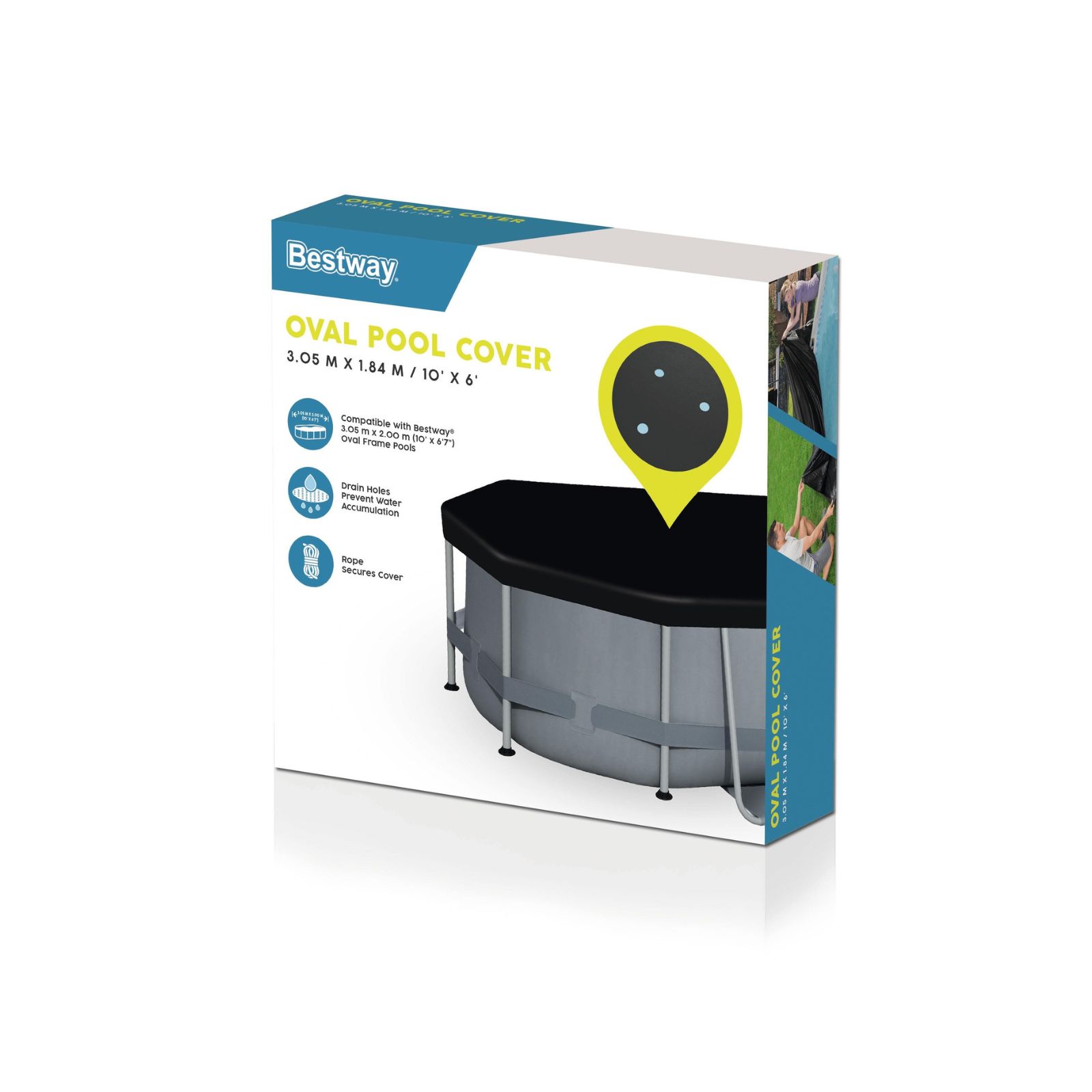 Cobertor de Invierno Ovalado Bestway 305x184 cm para Piscinas Ovaladas de 305x200 cm Lona Protectora Color Negro - Imagen 4