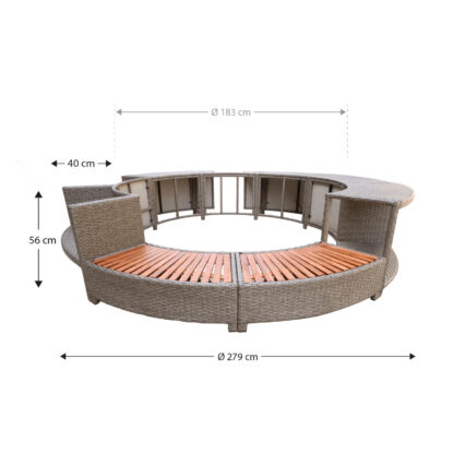 Revestimiento para Spa Hidromasaje K2O Full Surround 180 Ø279x40x56 cm Borde para Spa Circular con Escalones, Asientos y Almacenamiento - Imagen 4