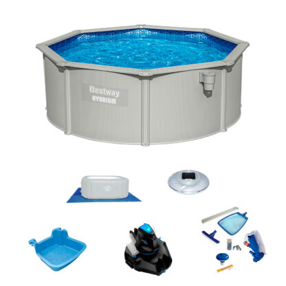 Pack Piscina Bestway Hydrium Redonda 360x120 cm Más Accesorios de Mantenimiento de Piscina con Robot Limpiafondos Incluido