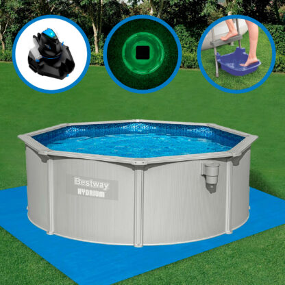 Pack Piscina Bestway Hydrium Redonda 360x120 cm Más Accesorios de Mantenimiento de Piscina con Robot Limpiafondos Incluido - Imagen 2