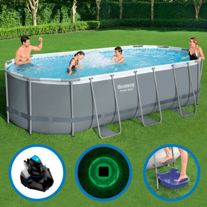 Pack Piscina Bestway Power Steel Ovalada 549x274x122 cm Más Accesorios de Mantenimiento de Piscina y Robot Limpiafondos Incluido - Imagen 2