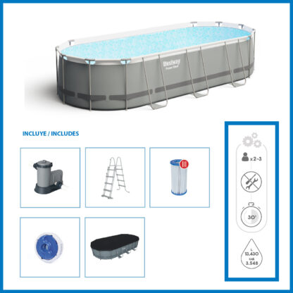 Pack Piscina Bestway Power Steel Ovalada 549x274x122 cm Más Accesorios de Mantenimiento de Piscina y Robot Limpiafondos Incluido - Imagen 3