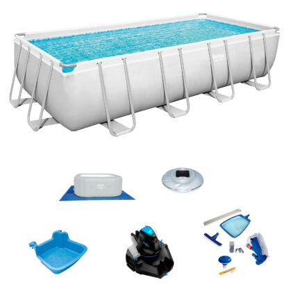 Pack Piscina Bestway Power Steel Rectangular 549x274x122 cm Accesorios de Mantenimiento de Piscina y Robot Limpiafondos Incluido