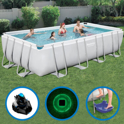 Pack Piscina Bestway Power Steel Rectangular 549x274x122 cm Accesorios de Mantenimiento de Piscina y Robot Limpiafondos Incluido - Imagen 2