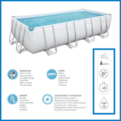 Pack Piscina Bestway Power Steel Rectangular 549x274x122 cm Accesorios de Mantenimiento de Piscina y Robot Limpiafondos Incluido - Imagen 3