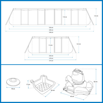 Pack Piscina Bestway Power Steel Rectangular 549x274x122 cm Accesorios de Mantenimiento de Piscina y Robot Limpiafondos Incluido - Imagen 4