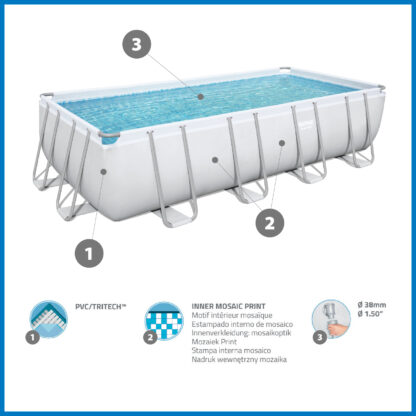 Pack Piscina Bestway Power Steel Rectangular 549x274x122 cm Accesorios de Mantenimiento de Piscina y Robot Limpiafondos Incluido - Imagen 5