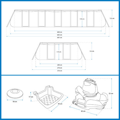 Pack Piscina Bestway Rectangular 640x274x132 cm con Accesorios de Mantenimiento de Piscina y Robot Limpiafondos Incluidos - Imagen 4