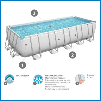 Pack Piscina Bestway Rectangular 640x274x132 cm con Accesorios de Mantenimiento de Piscina y Robot Limpiafondos Incluidos - Imagen 5