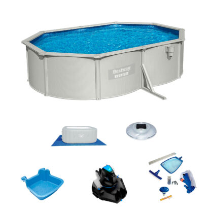 Pack Piscina Bestway Ovalada 500x360x120 cm y depuradora Accesorios de Mantenimiento de Piscina y Robot Limpiafondos Incluido