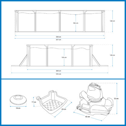 Pack Piscina Bestway Ovalada 500x360x120 cm y depuradora Accesorios de Mantenimiento de Piscina y Robot Limpiafondos Incluido - Imagen 4