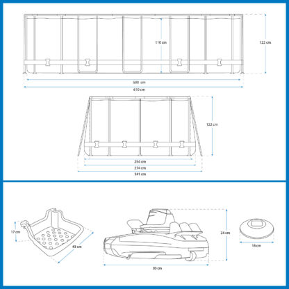 Pack Piscina Bestway Ovalada 610x366x122 cm y depuradora Accesorios de Mantenimiento de Piscina y Robot Limpiafondos Incluido - Imagen 4