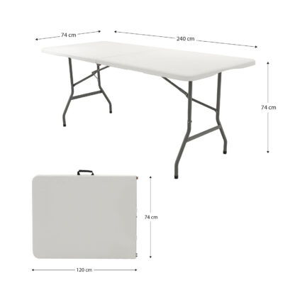 Mesa Plegable y Portátil Gardiun New Koln 240x74x74 cm de Resina en Color Blanco con Asa Lateral y Sistema de Bloqueo - Imagen 4