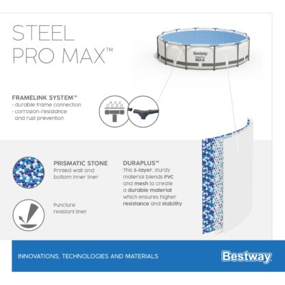 Piscina Desmontable Tubular Bestway Steel Pro Max 305x100 cm con Depuradora Cartucho 1.249 L/H con Escalera - Imagen 3