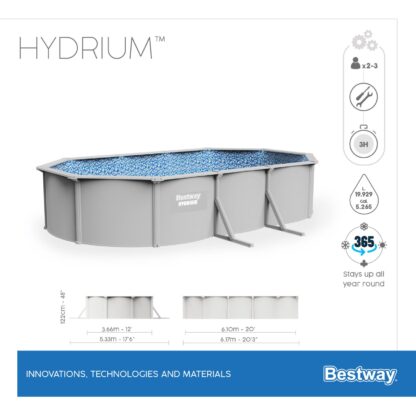 Piscina Desmontable Ovalada con Pared de Acero Reforzado Bestway Hydrium 610x360x120 cm con Depuradora de Arena de 5.678 L/h - Imagen 4