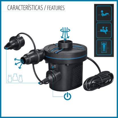 Inflador Eléctrico Portátil AC Power Grip Bestway 3 Adaptadores Válvulas | Ligero y Compacto | Inflado y Desinflado 2 en 1 - Imagen 3