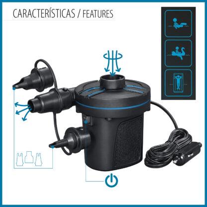 Inflador Eléctrico Portátil DC Power Touch Bestway 3 Adaptadores Válvulas | Toma de Coche de 12V | Inflado y Desinflado 2 en 1 - Imagen 3