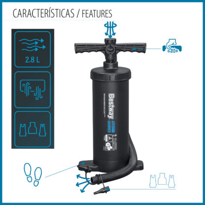 Inflador Manual Bestway Air Hammer 37 cm con Manguera Flexible 80 cm 3 Adaptadores Válvulas | Mango Adaptado y Fácil Instalación - Imagen 3