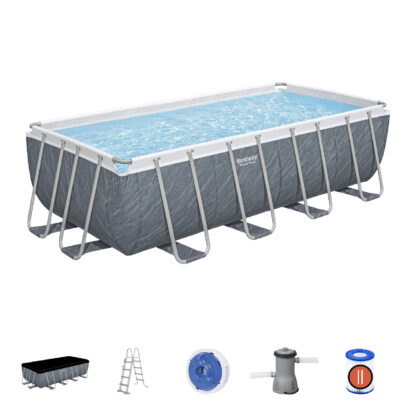 Piscina Desmontable Bestway Power Steel 488x244x122 cm Depuradora Cartucho 3.028 L/h, Escalera, Cobertor y Dispensador Químico