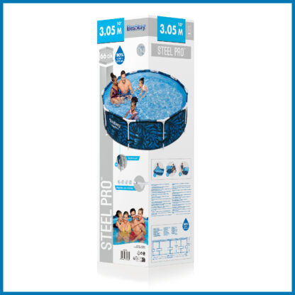 Piscina Desmontable Bestway Steel Pro Ø305x66 cm con Capaciadad de 4.062 Litros, Diseño de Hojas de Palma Azul - Imagen 6