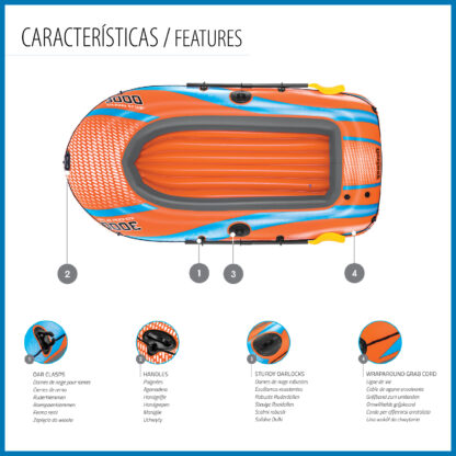 Barca Hinchable para 2 Adultos y 1 Niño Bestway Kondor Elite Raft 3000 246x122x45 cm con 2 Remos y Bomba Manual Incluida - Imagen 3