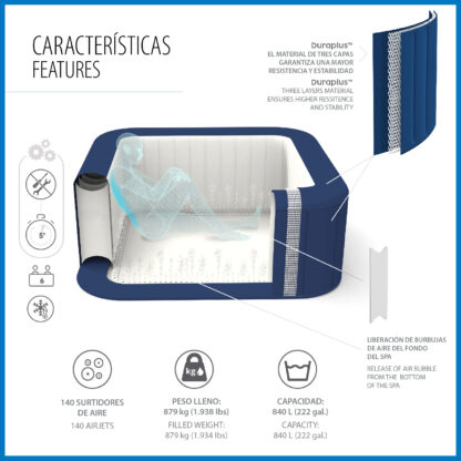 Spa Hinchable Bestway Lay-Z-Spa Hawaii Smart AirJet 180x180x71 cm para 4-6 Personas con Airjet, Cobertor y Conexión App - Imagen 5