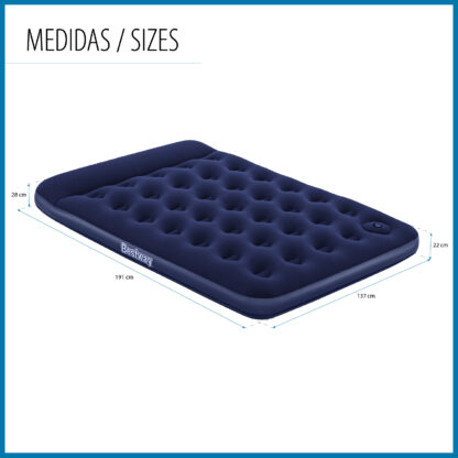 Colchón Hinchable de Aire Doble Full Bestway 191x137x22 cm Azul | Soporta hasta 300 kg | Colchoneta Camping | Almohada Integrada - Imagen 4