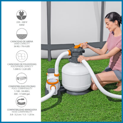 Depuradora de Arena para Piscinas Desmontables Bestway Flowclear de 11.355 L/h Conexión 32 mm, Rosca 38 mm y Dispensador Químico - Imagen 5